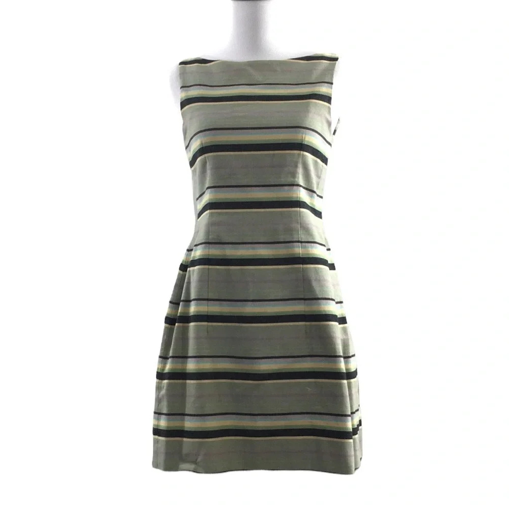 Cut25 Green Gray Striped Sheath Dress Womens‎ 0 Sleeveless 100% Cotton